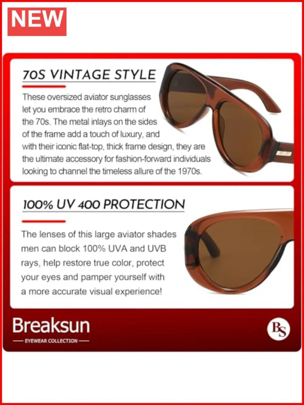 Retro Oversized Aviator Sunglasses Women Men 70s Thick Frame Shield